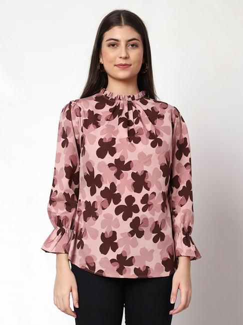 prettify pink & maroon floral print top