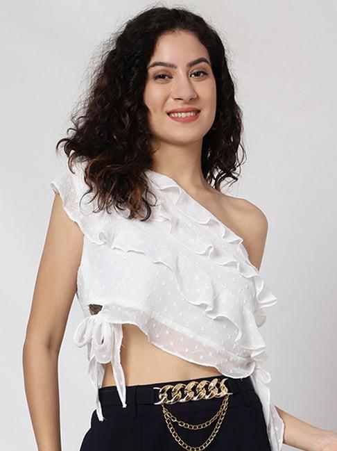 prettify white self design crop top