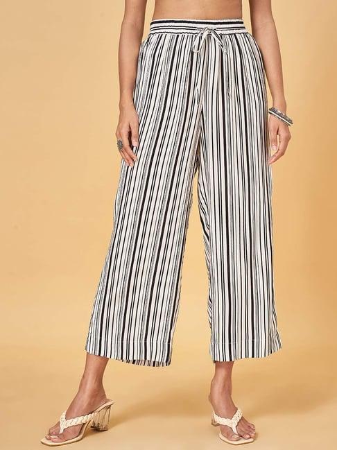 rangmanch by pantaloons white & black striped palazzos