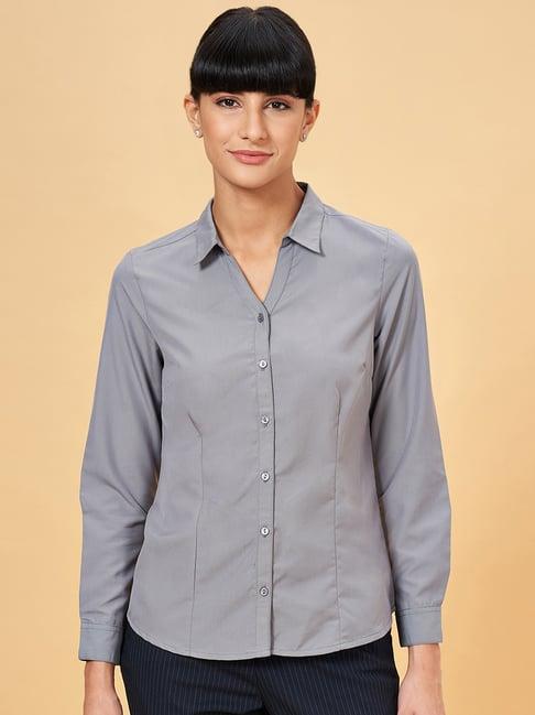 annabelle by pantaloons grey regular fit shirt