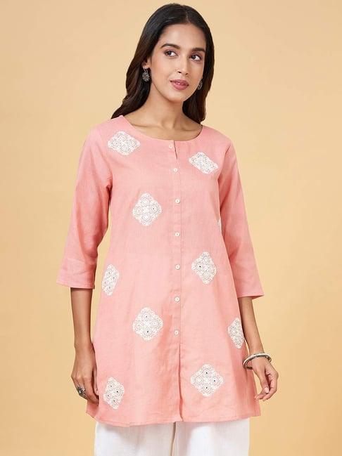 rangmanch by pantaloons pink cotton embroidered tunic