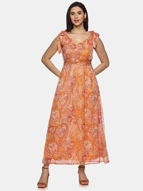 isu orange printed maxi dress