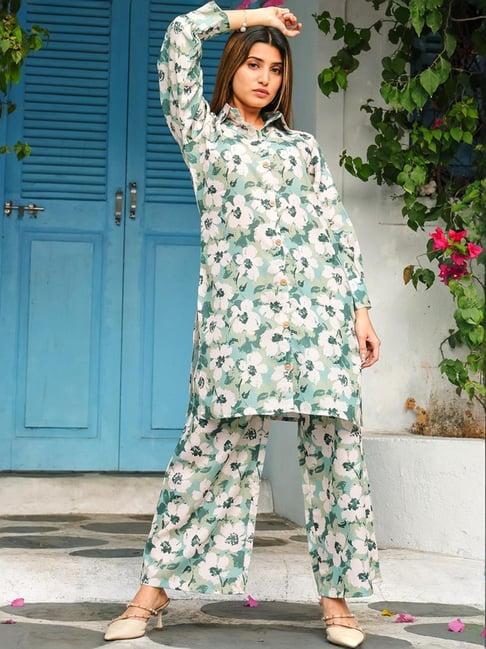 odette multicolored floral print kurti palazzo set