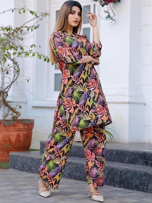 odette black floral print kurti palazzo set