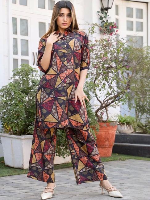 odette multicolored printed kurti palazzo set