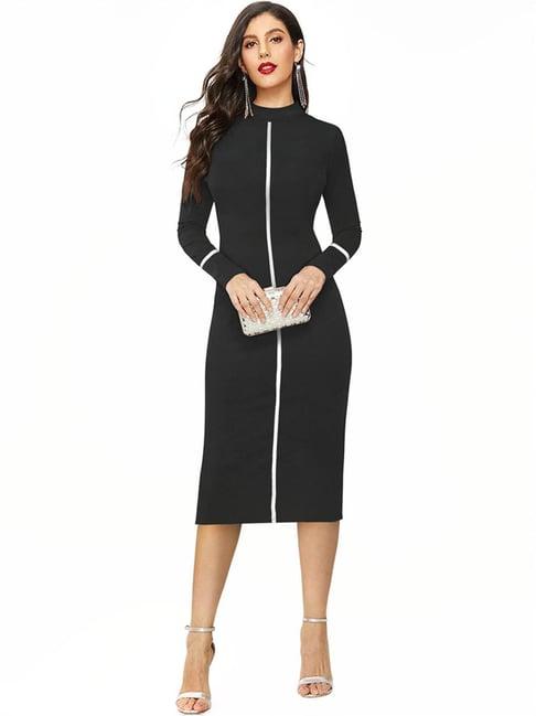 odette black striped bodycon dress