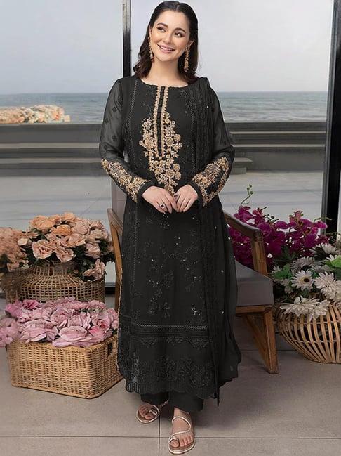 odette black embroidered unstitched dress material