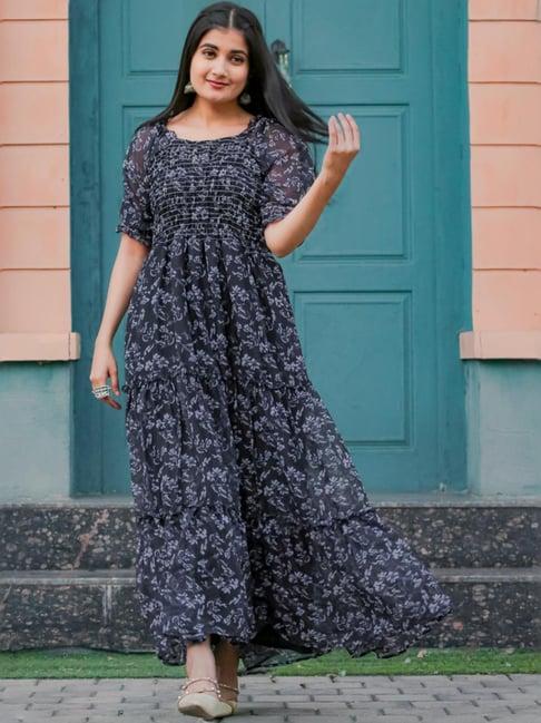 odette black floral print maxi dress