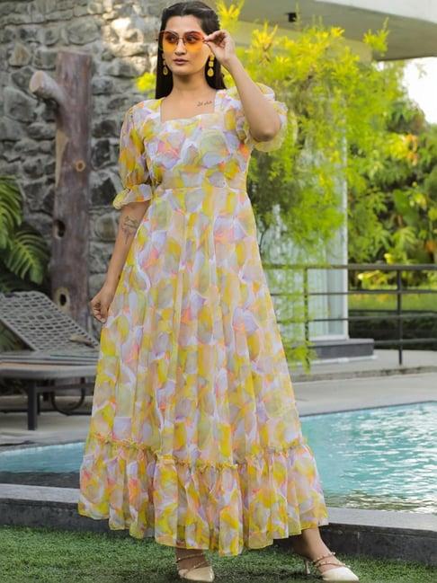 odette yellow printed maxi dress