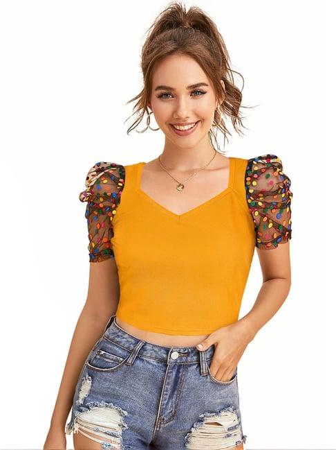 odette yellow & black regular fit crop top