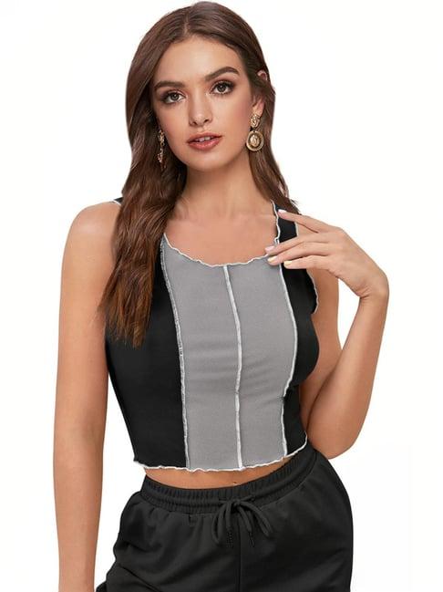 odette black & grey color-block crop top