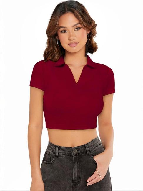 odette maroon regular fit crop top