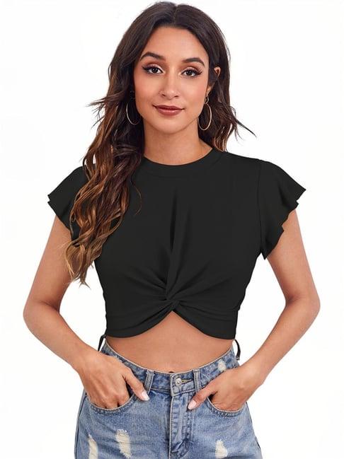 odette black regular fit crop top