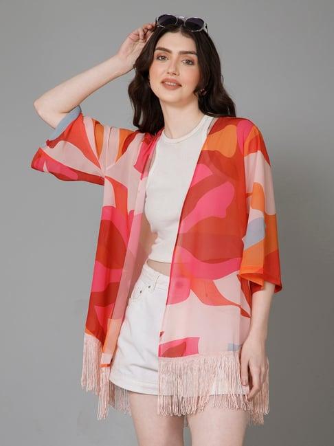 purys red & orange printed kimono