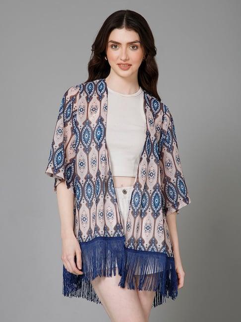 purys white & blue printed kimono