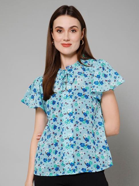 purys blue floral print top