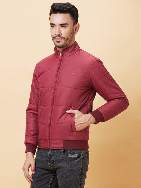 being human maroon oversized quilted quilted jackets