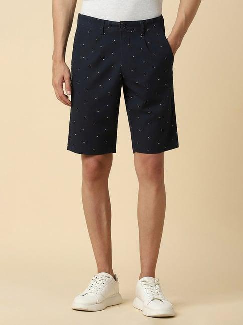 allen solly navy cotton slim fit printed shorts