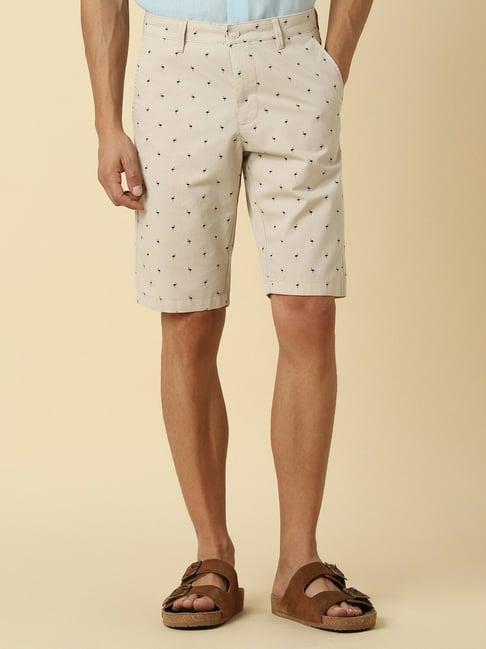 allen solly beige cotton slim fit printed shorts