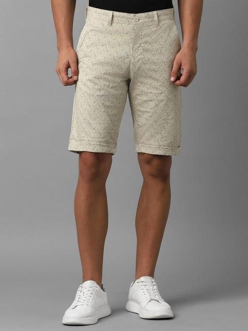 louis philippe beige cotton slim fit printed shorts