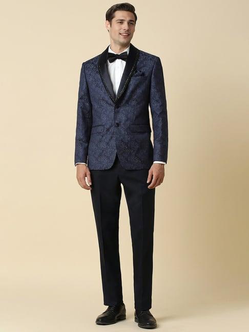 allen solly navy slim fit printed two piece suit