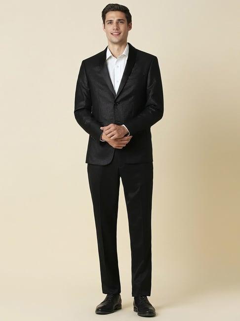 allen solly black slim fit texture two piece suit