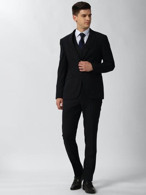 peter england black slim fit striped two piece suit