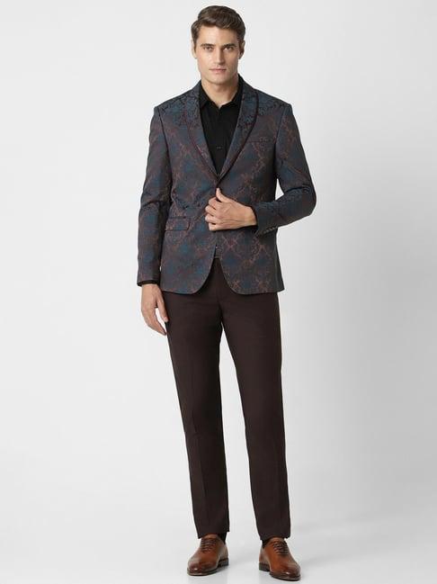 peter england multicolored slim fit printed two piece suit