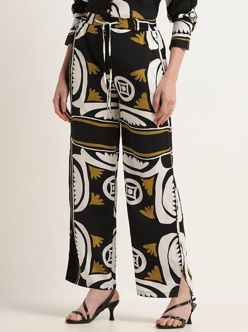 wardrobe by westside black abstract print pants