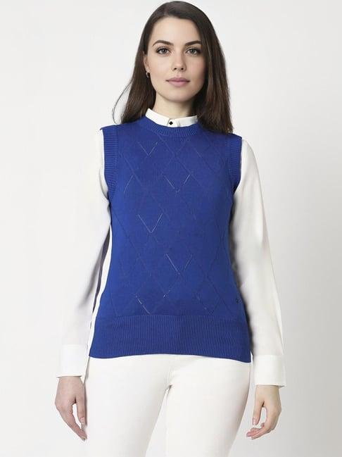 van heusen blue self pattern sweater