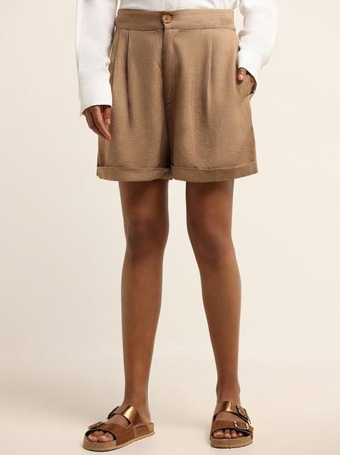 lov by westside beige mid rise shorts