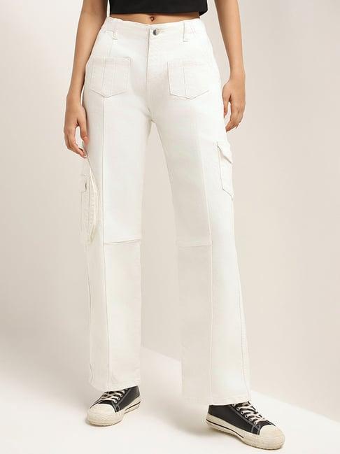 nuon by westside white cargo wide-leg jeans