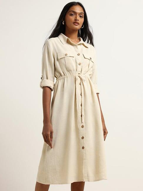 lov by westside beige linen blend shirt dress