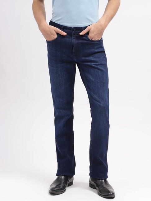 lindbergh dark blue cotton bootcut jeans