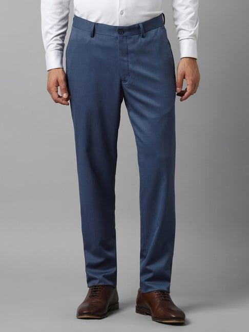 louis philippe navy slim fit texture trousers