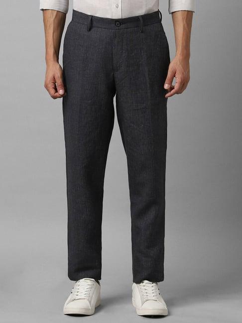 louis philippe grey linen slim fit texture trousers