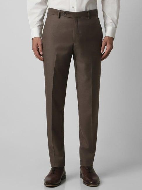 van heusen brown slim fit texture trousers