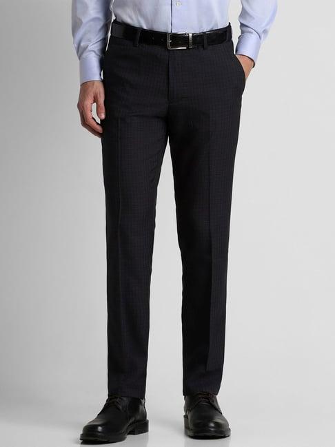 peter england black slim fit checks trousers