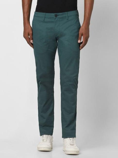 peter england green cotton skinny fit texture trousers