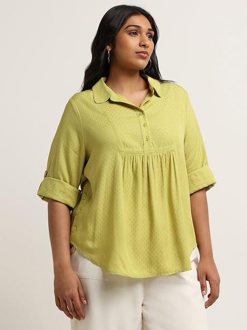 gia by westside green ribbed collared top