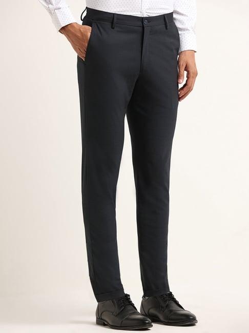 wes formals by westside blue mid-rise carrot-fit trousers