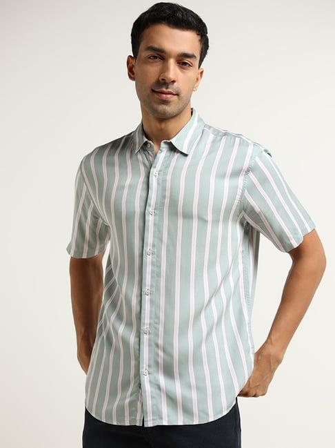 ascot by westside green relaxed-fit striped shirt