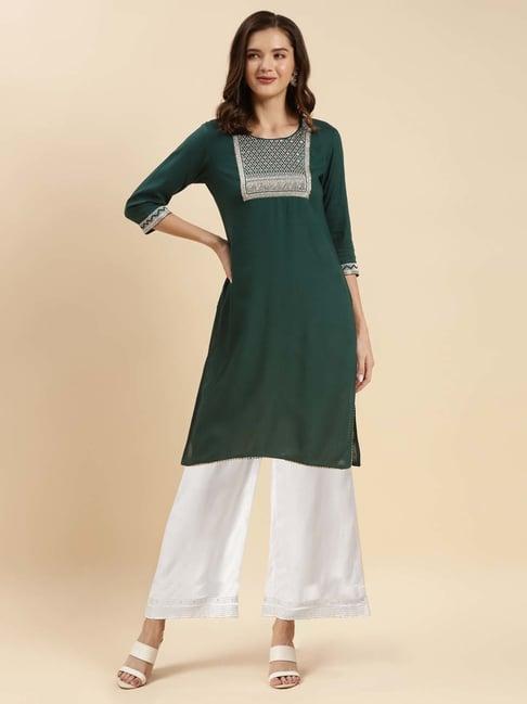 rangita green embroidered kurta palazzo set