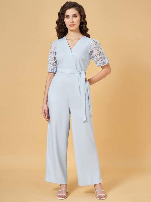 honey by pantaloons blue embroidered jumpsuit