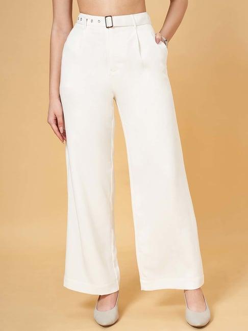 annabelle by pantaloons white regular fit flared pants