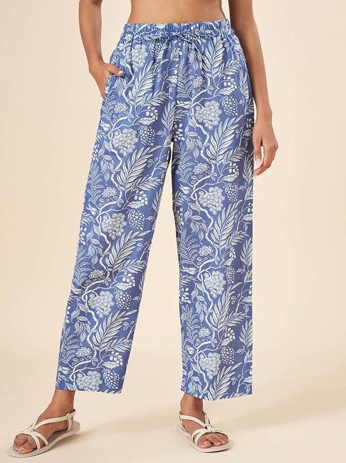 akkriti by pantaloons indigo blue floral print flared pants