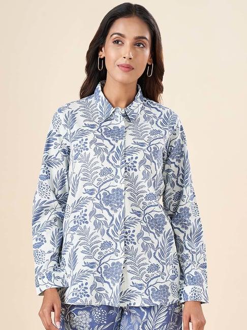 akkriti by pantaloons white & blue floral print shirt