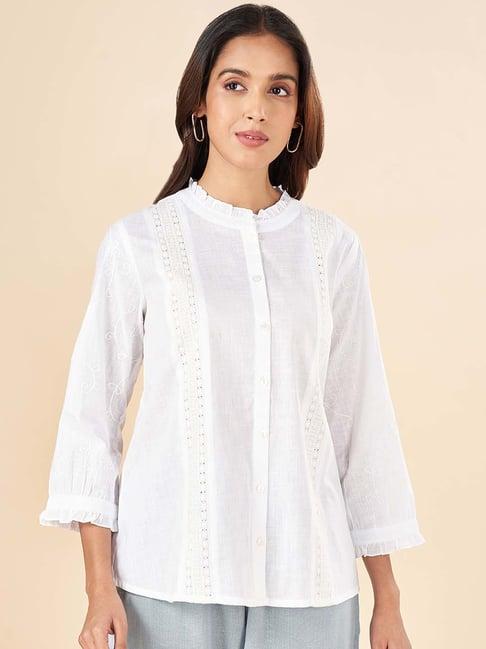 akkriti by pantaloons white cotton embroidered shirt