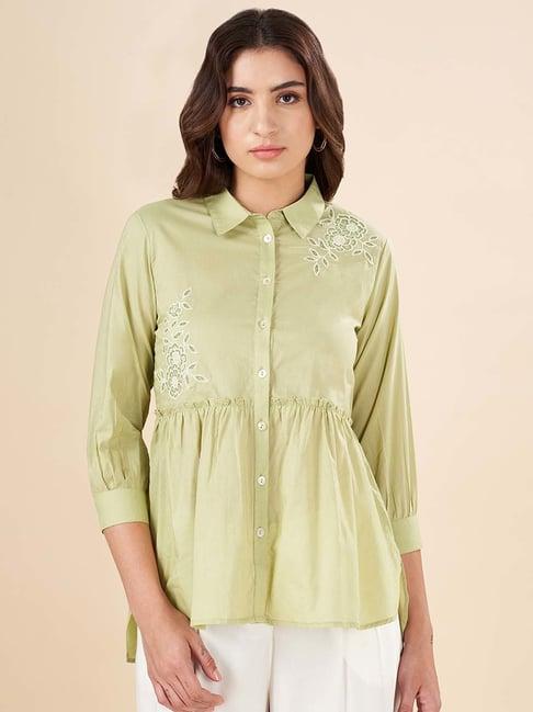 akkriti by pantaloons green embroidered shirt