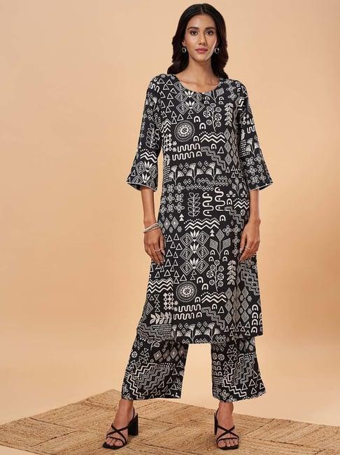 marigold lane black cotton printed kurta palazzo set